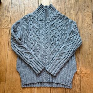 Everlane Chunky Wool Cashmere Cable Knit Turtleneck Sweater in Gray Size Small